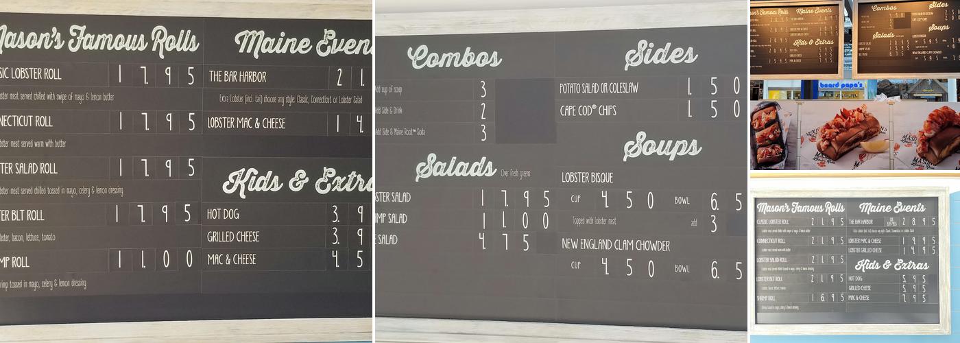 Mason's Famous Lobster Rolls Menu