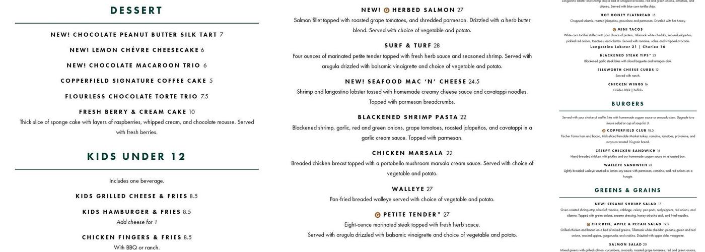 The Copperfield Menu