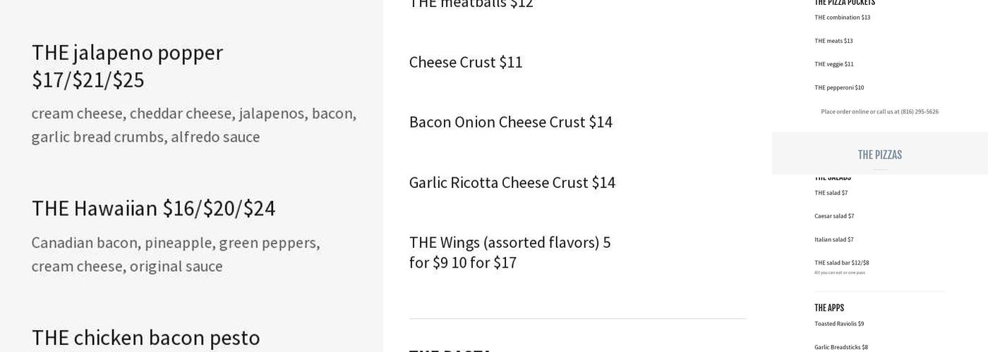 THE Pizza Place Menu