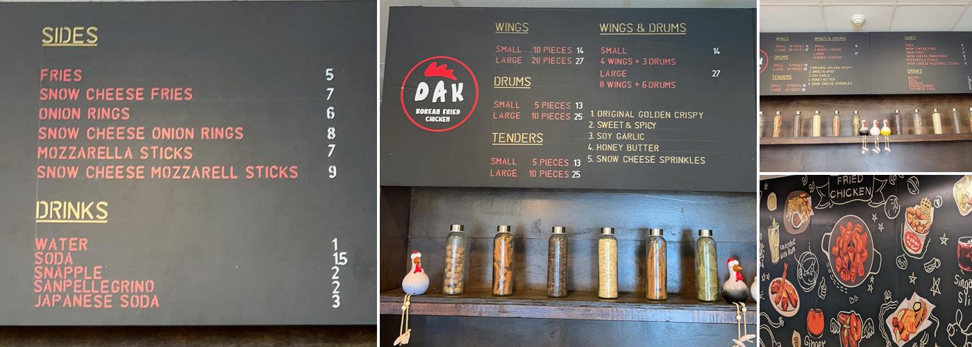 DAK Korean Fried Chicken Menu