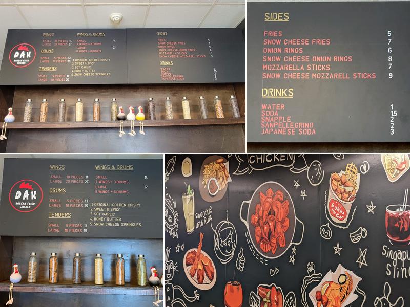 DAK Korean Fried Chicken Menu