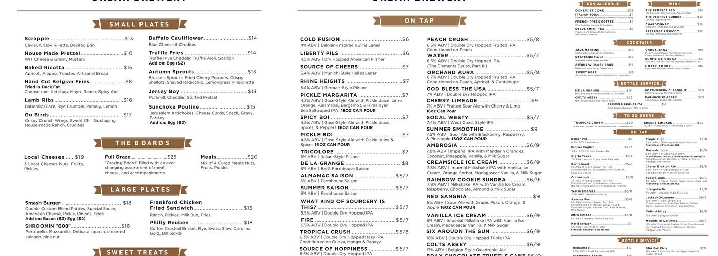 Source Urban Brewery Menu