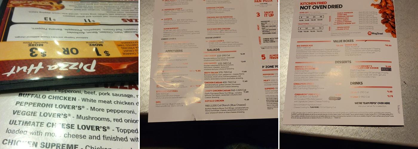 Pizza Hut Menu