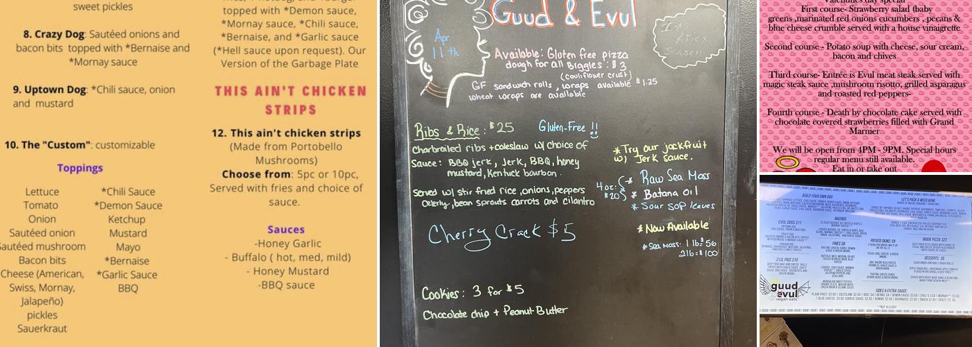 Guud and Evul Vegan Eats Menu