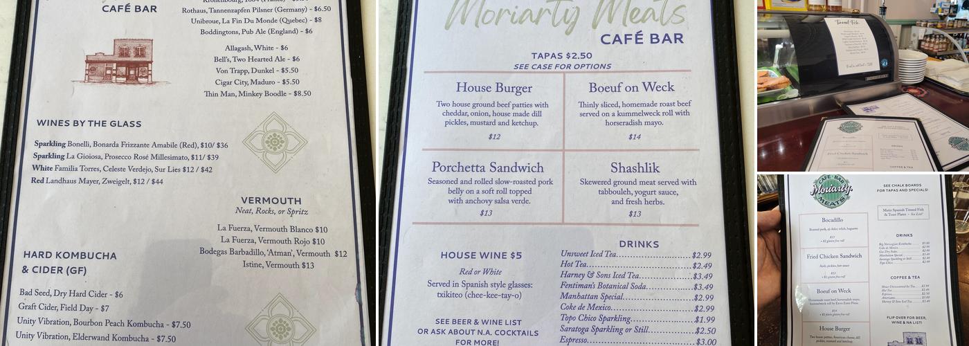 Café Bar Moriarty Menu