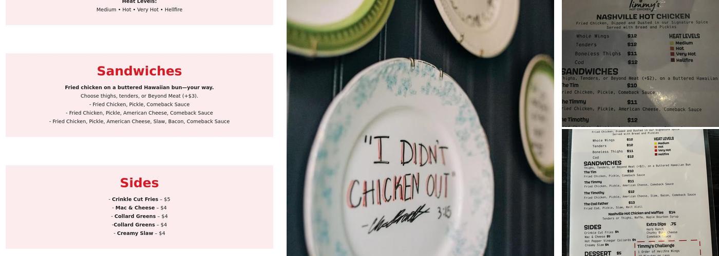 Timmy’s Hot Chicken Menu