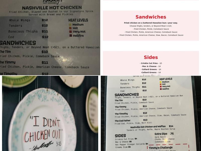 Timmy’s Hot Chicken Menu