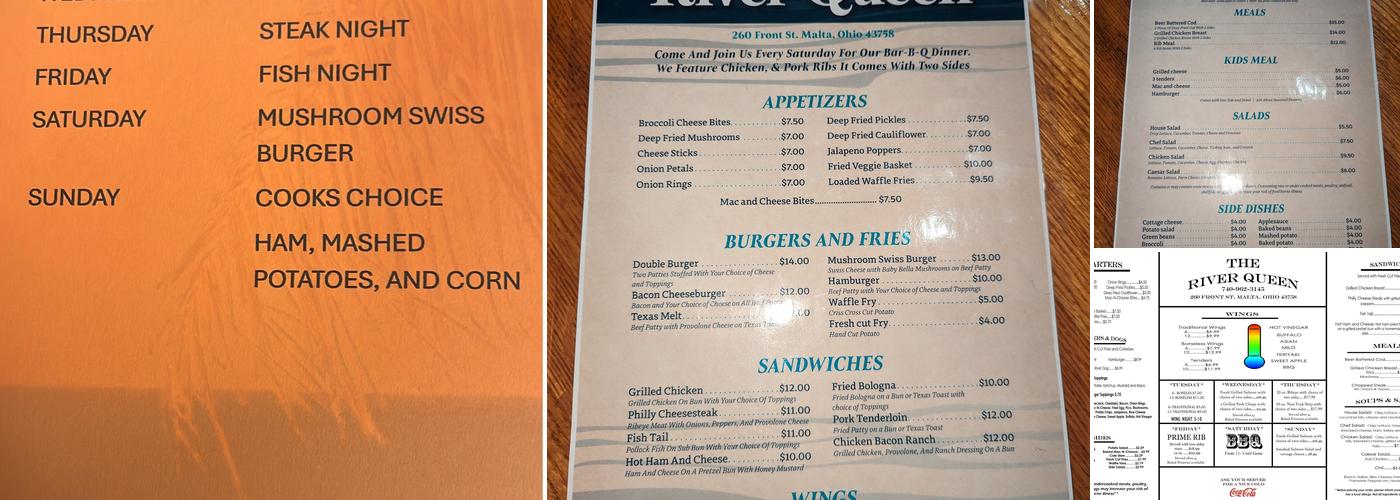 River Queen Tavern Menu