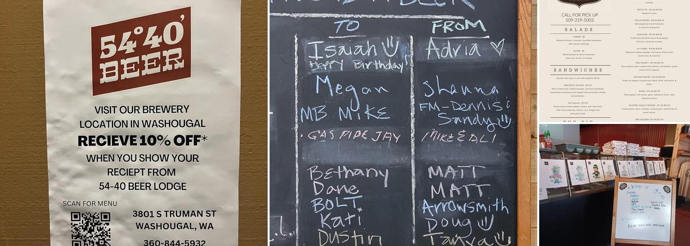 54 40 Beer Lodge Menu