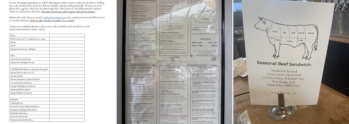Bastion PDX Menu