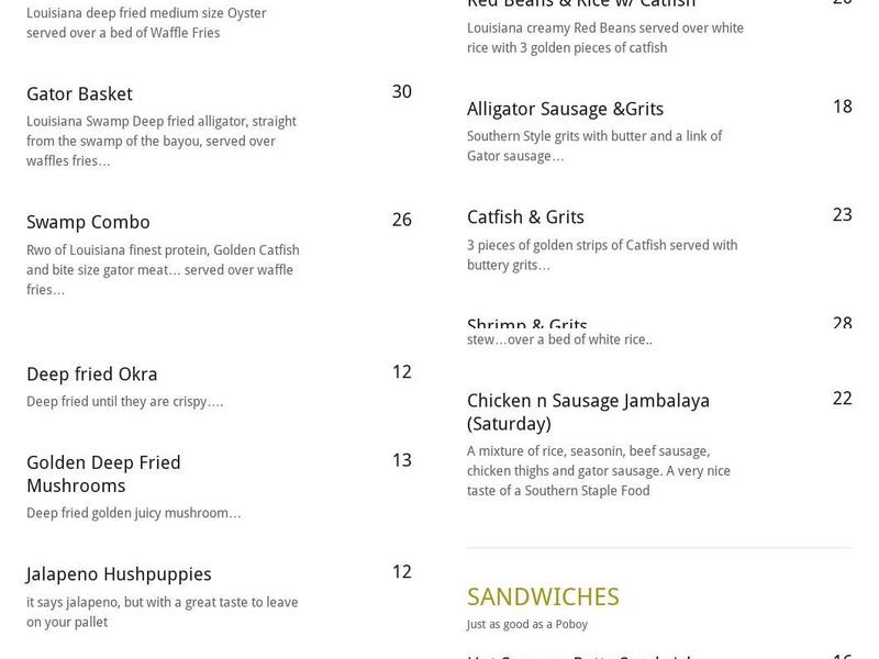 Creole Soul Menu
