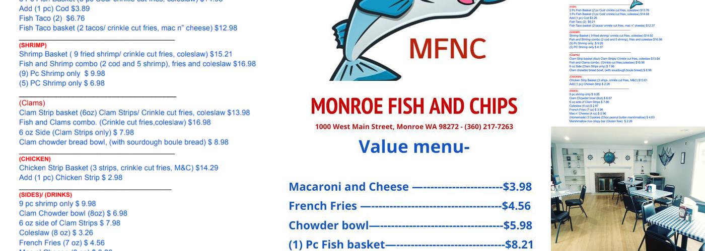Monroe Fish and Chips Menu