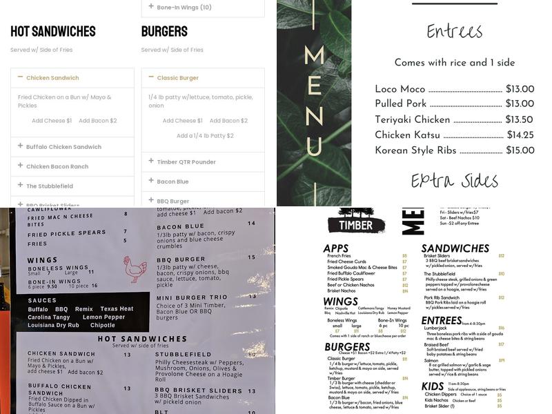 Timber Menu