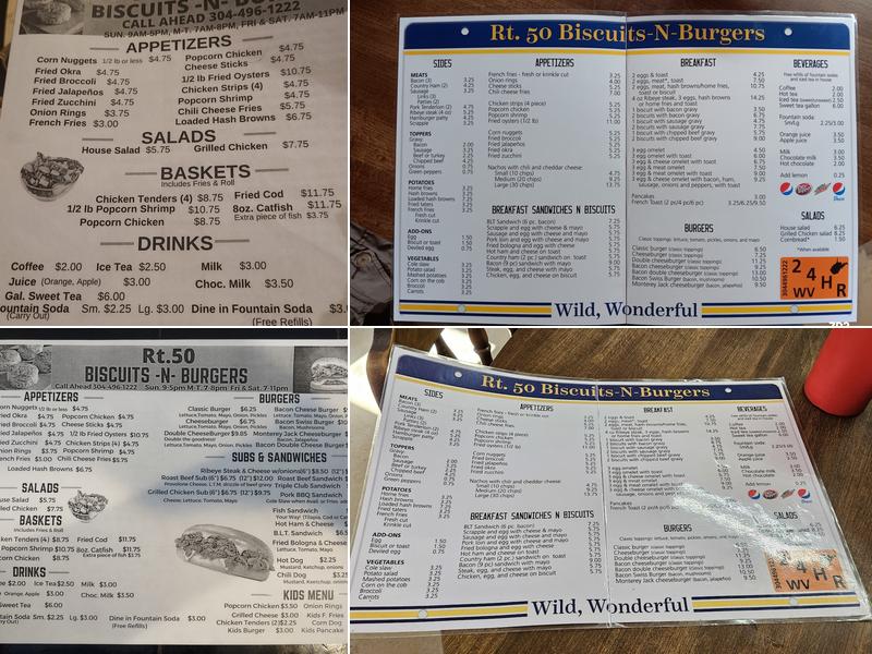 Rt.50 Biscuits & Burgers Menu