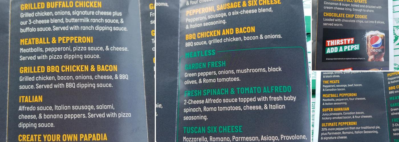 Papa Johns Pizza Menu