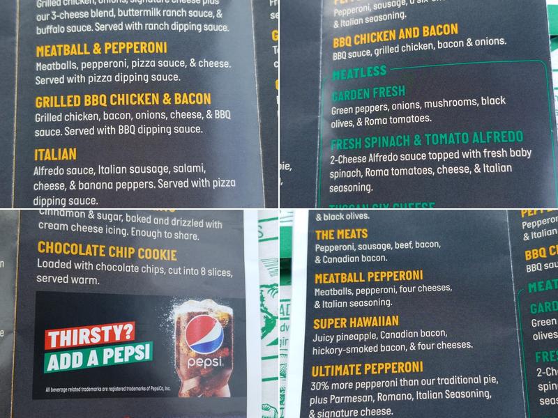 Papa Johns Pizza Menu