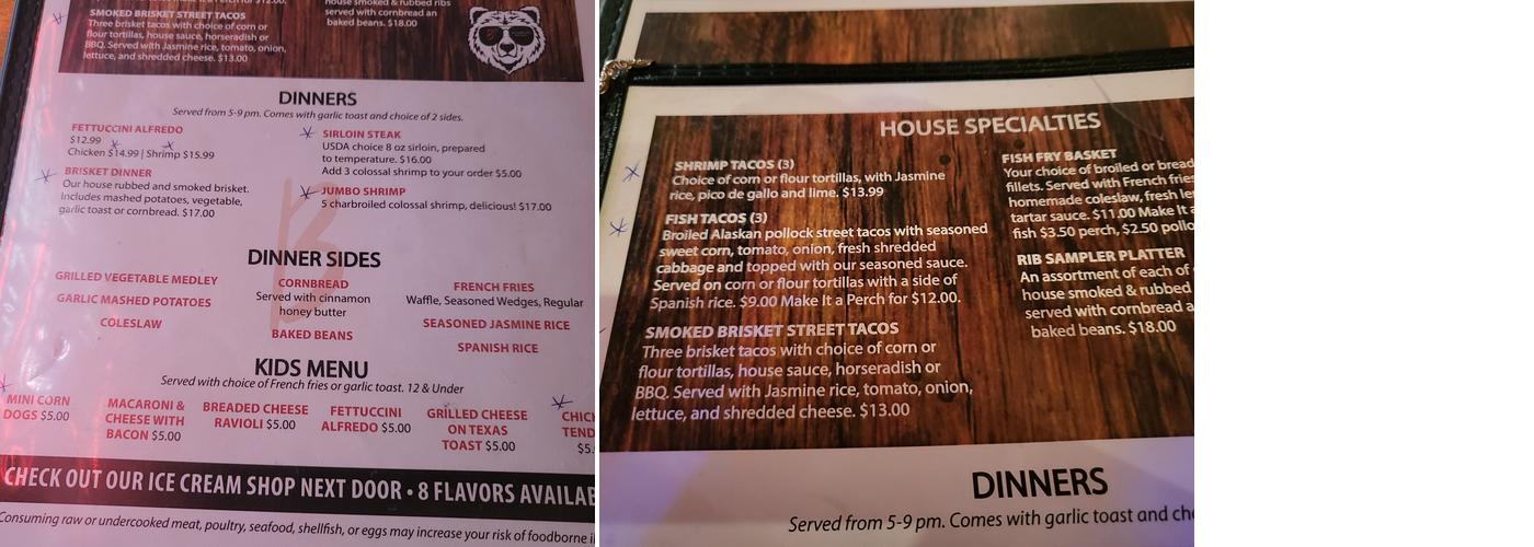 BackWoods Bar & Grill Menu