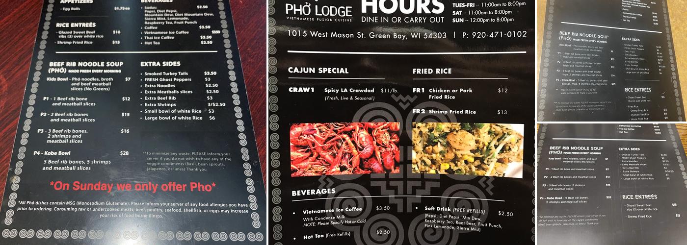 Phở Lodge Menu