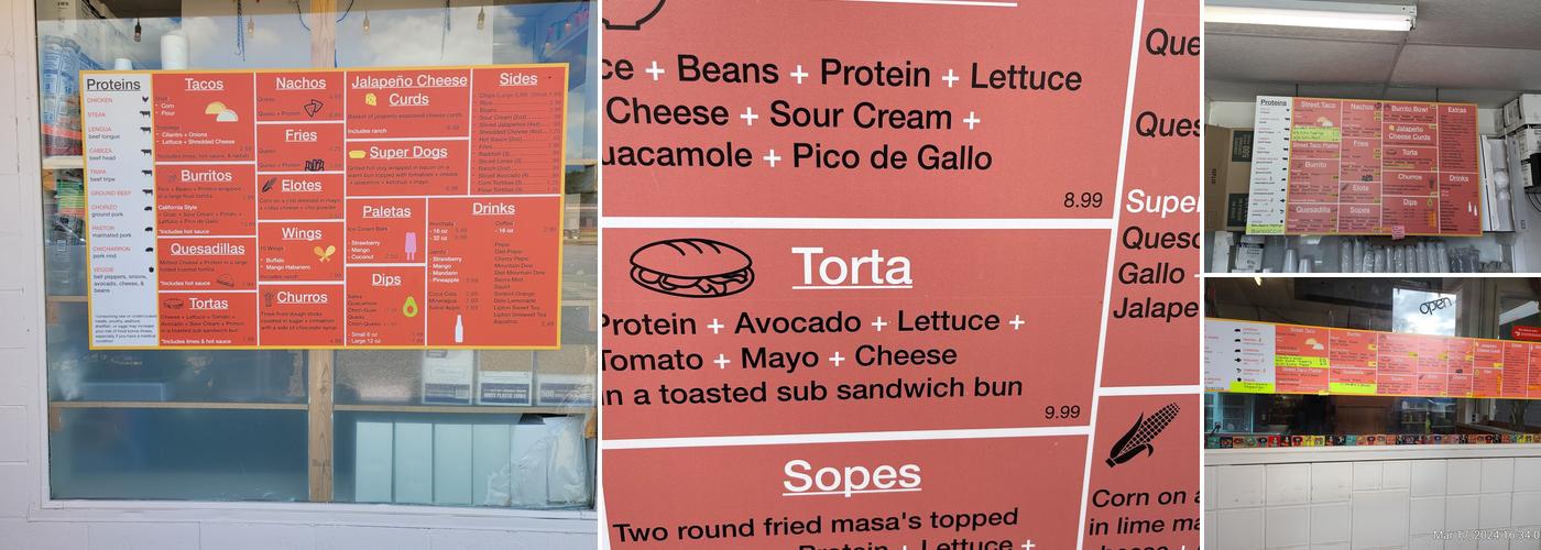 Tacos el Tapatio Menu