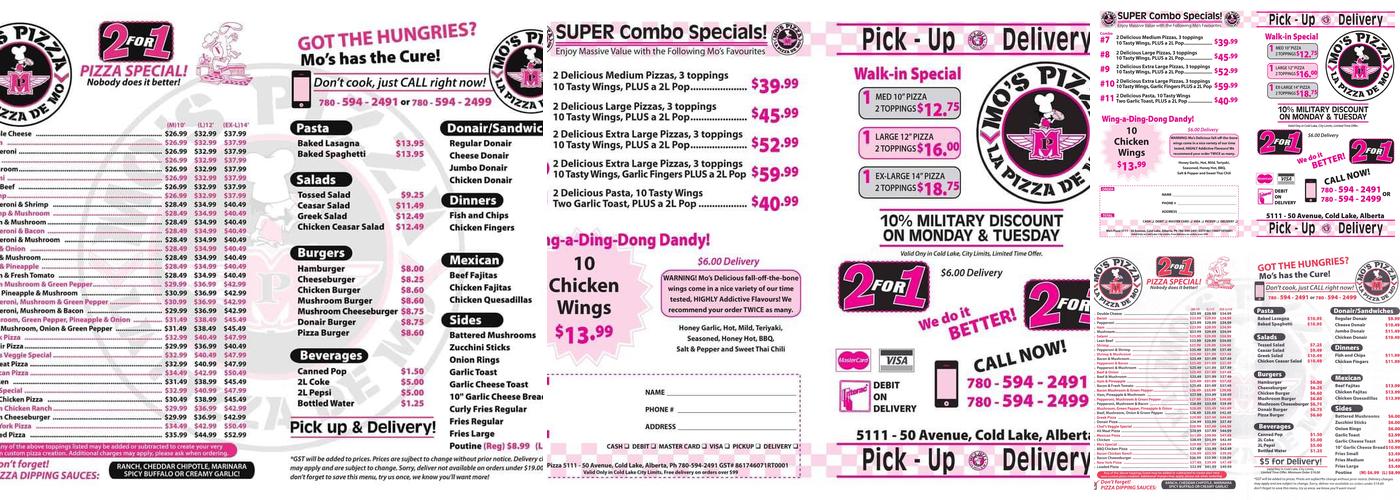 Mo's Pizza Menu