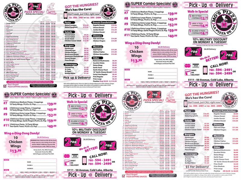 Mo's Pizza Menu