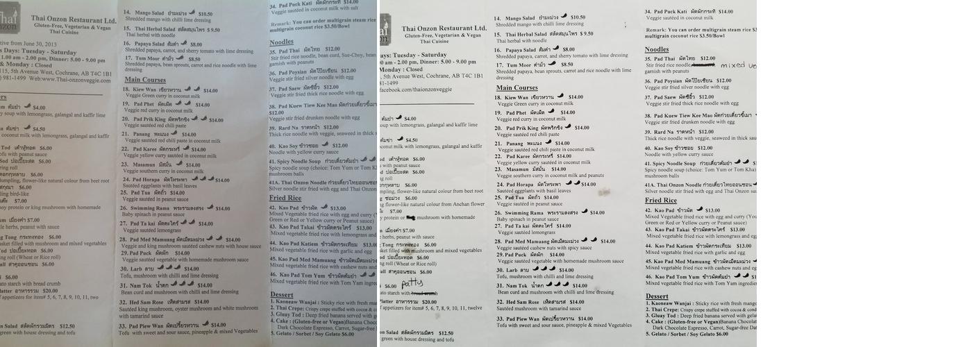 Thai Onzon Menu
