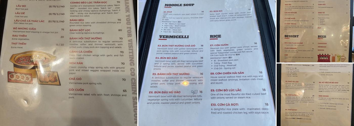 CÔ CHÍN SAIGON – Vietnamese Kitchen Menu
