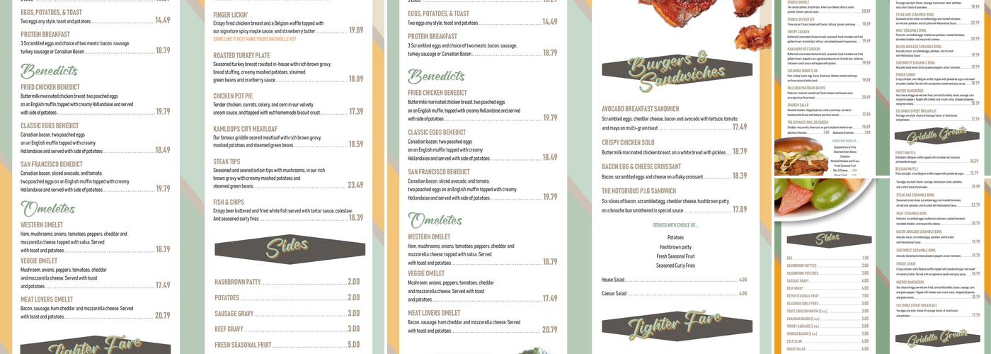 The Columbia Diner Menu