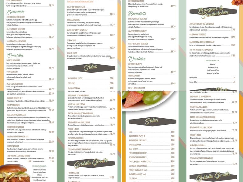The Columbia Diner Menu