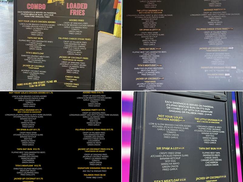 Shameless Buns Menu