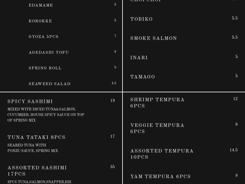 Ga-on Sushi Kelowna Menu