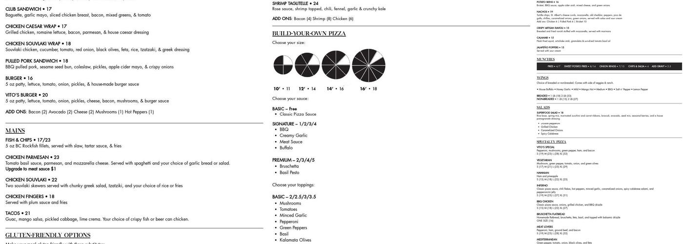 Vito's Pizzeria Menu