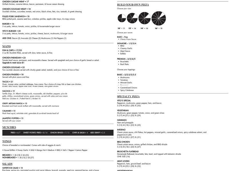 Vito's Pizzeria Menu