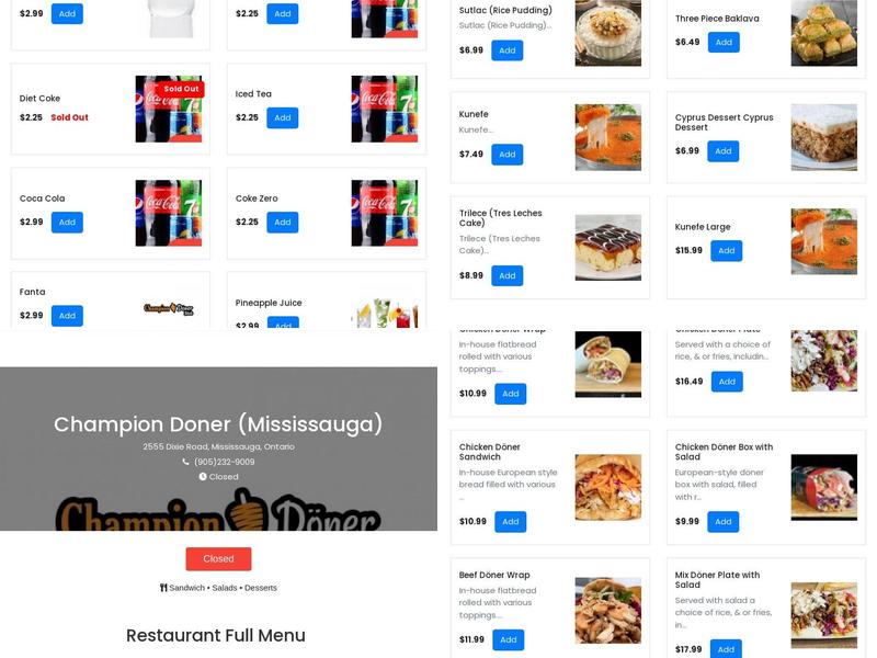 Champion Döner Menu