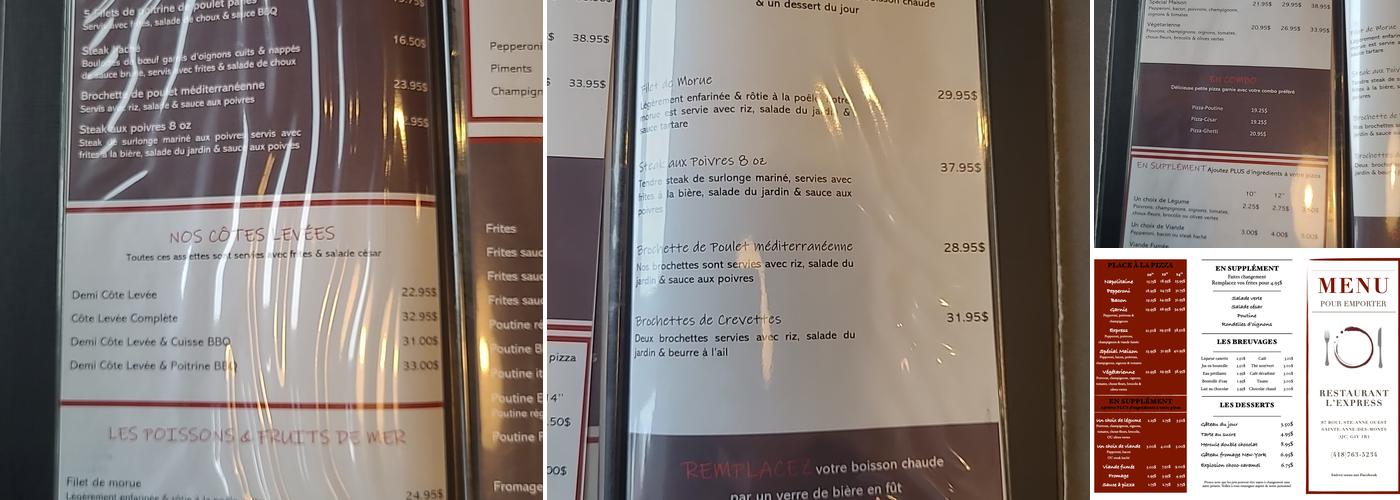 Restaurant L'Express Menu
