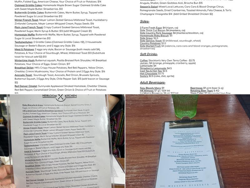 Heirloom kitchen Menu