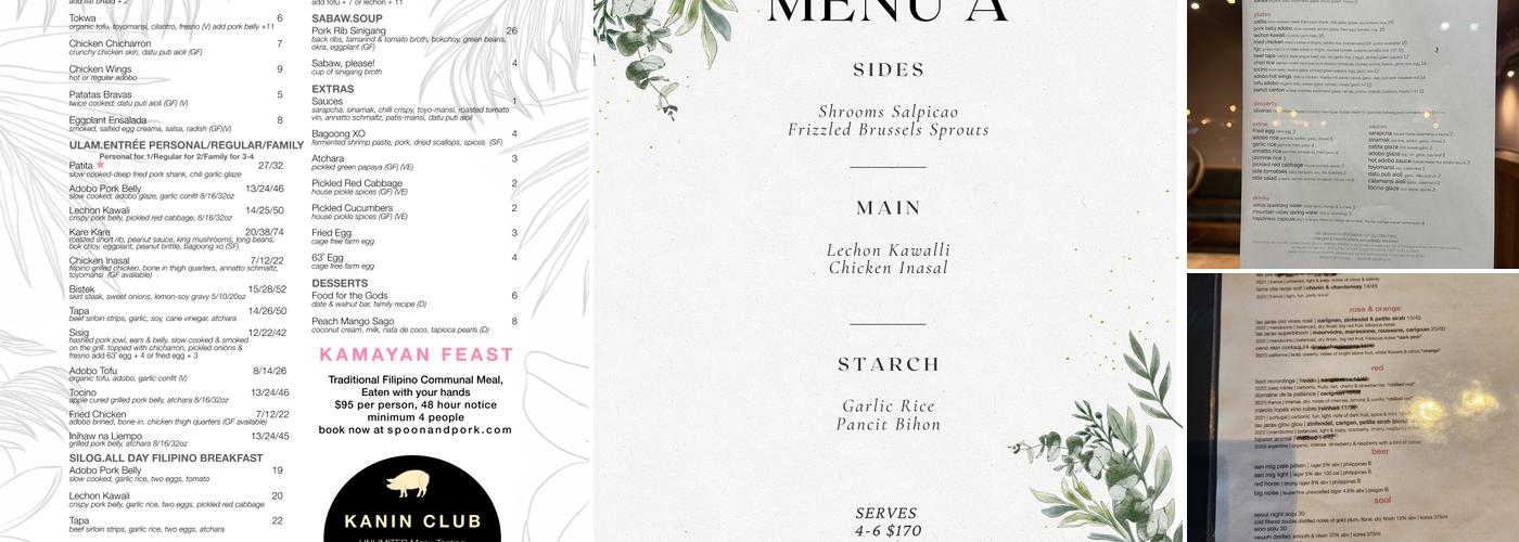 Spoon & Pork Menu