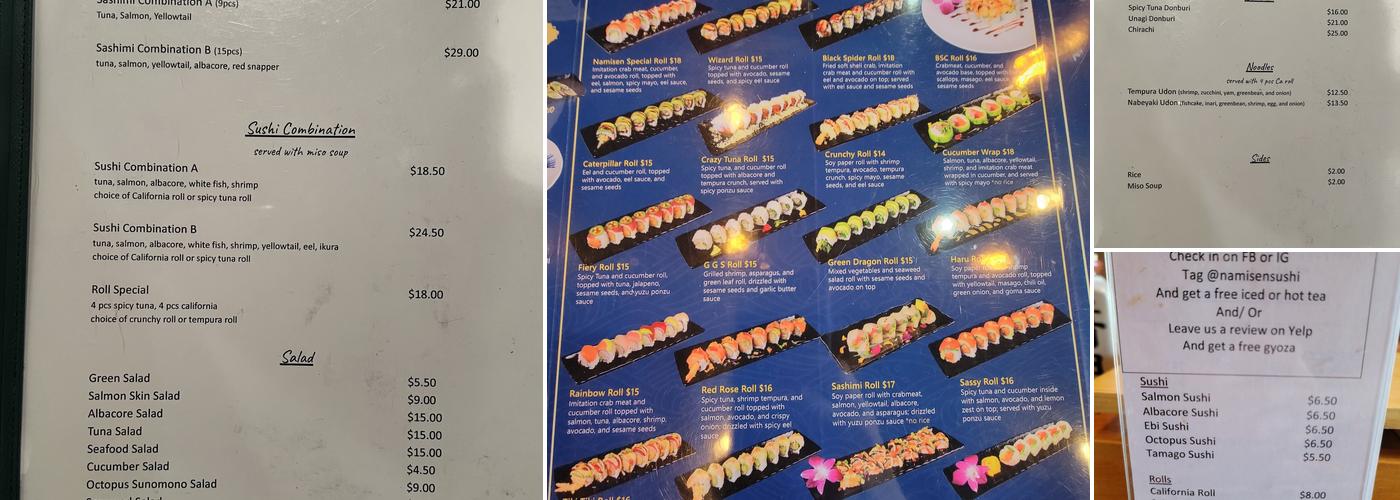 Namisen Sushi Menu