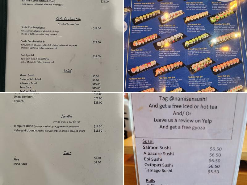 Namisen Sushi Menu