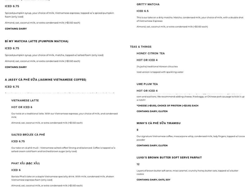 Càphê Roasters Menu