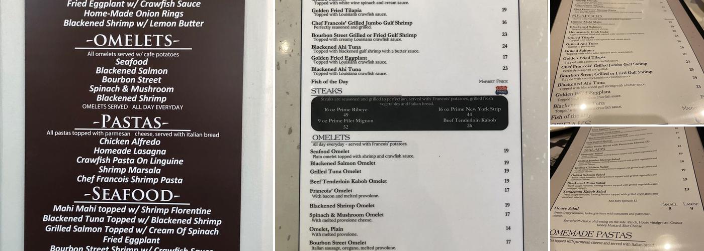 Francois's Grill Menu