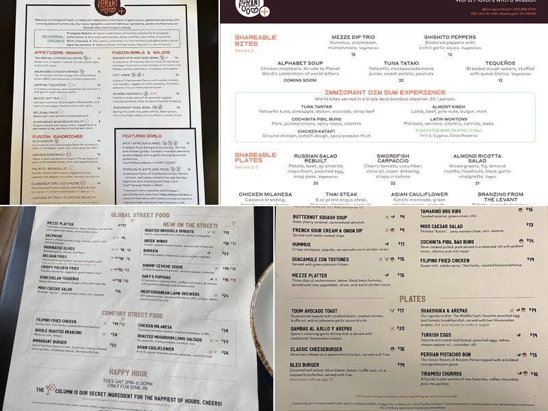 Immigrant Food at Planet Word Menu