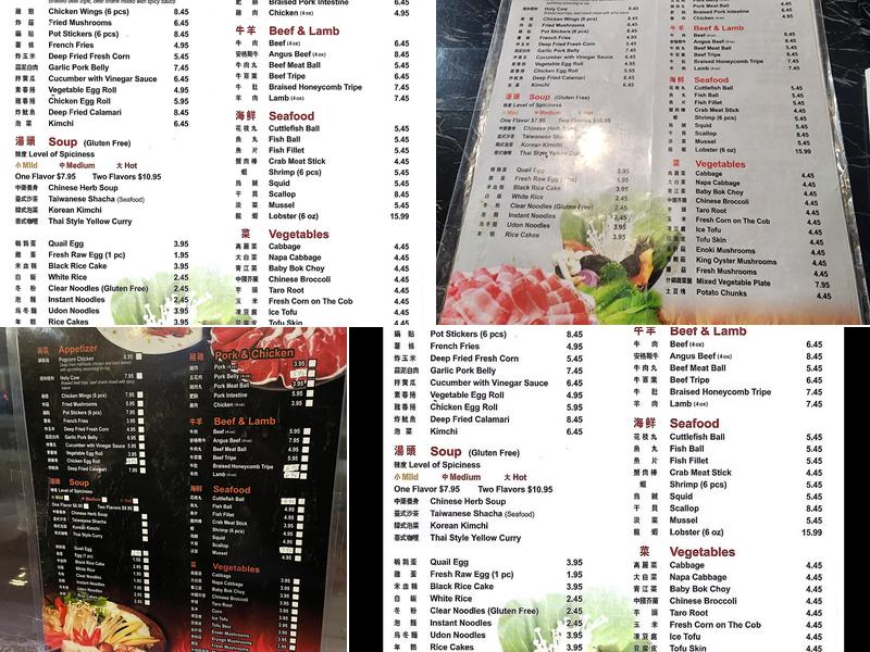Zu Hot Pot Menu
