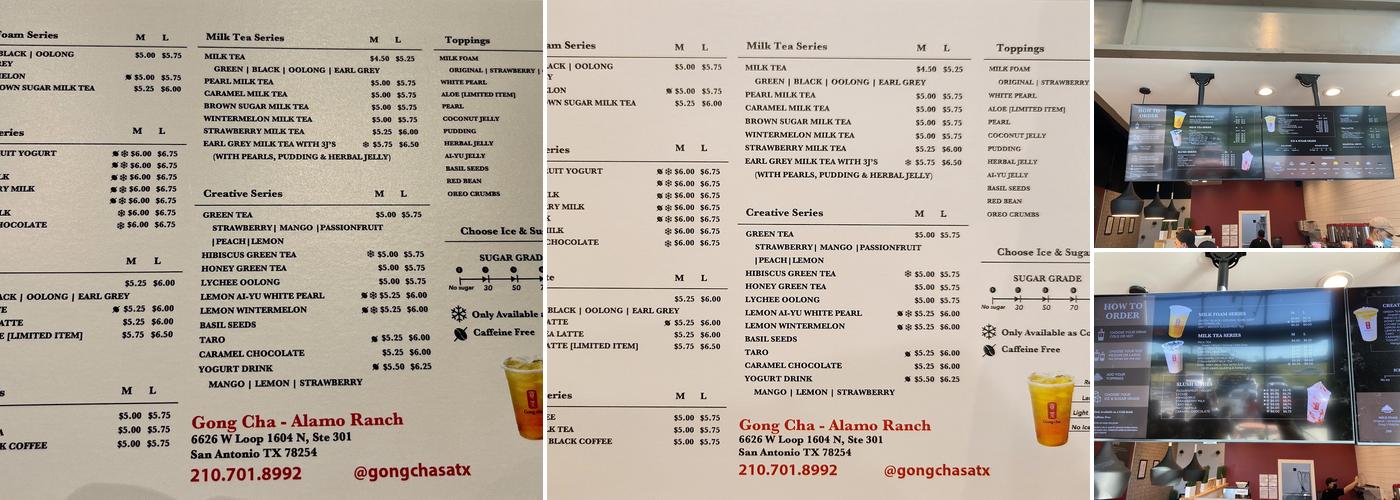 Gong Cha @ Culebra Commons Menu