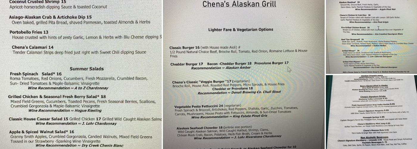 Chena's Alaskan Grill Menu