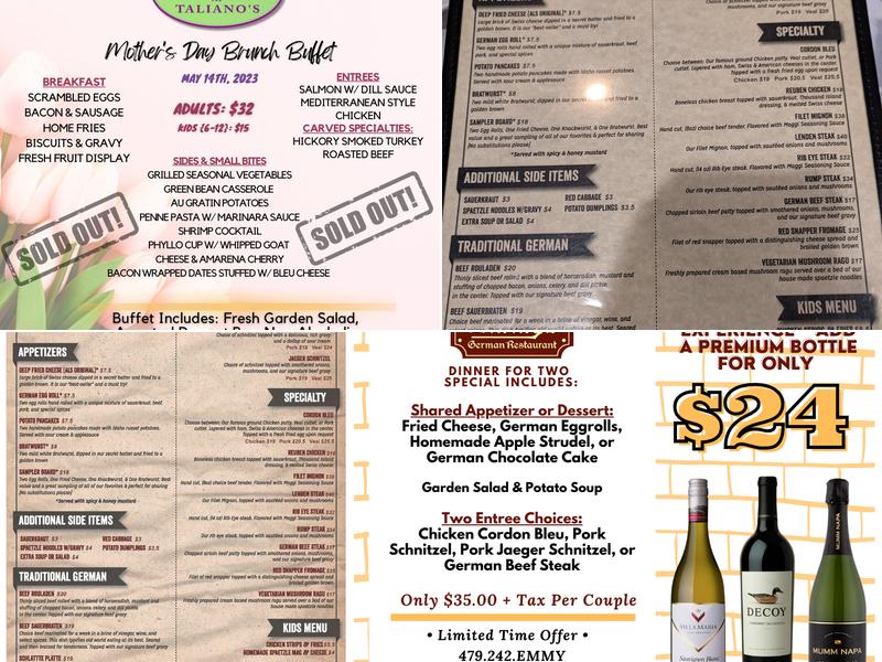 Emmy's German Restaurant Menu