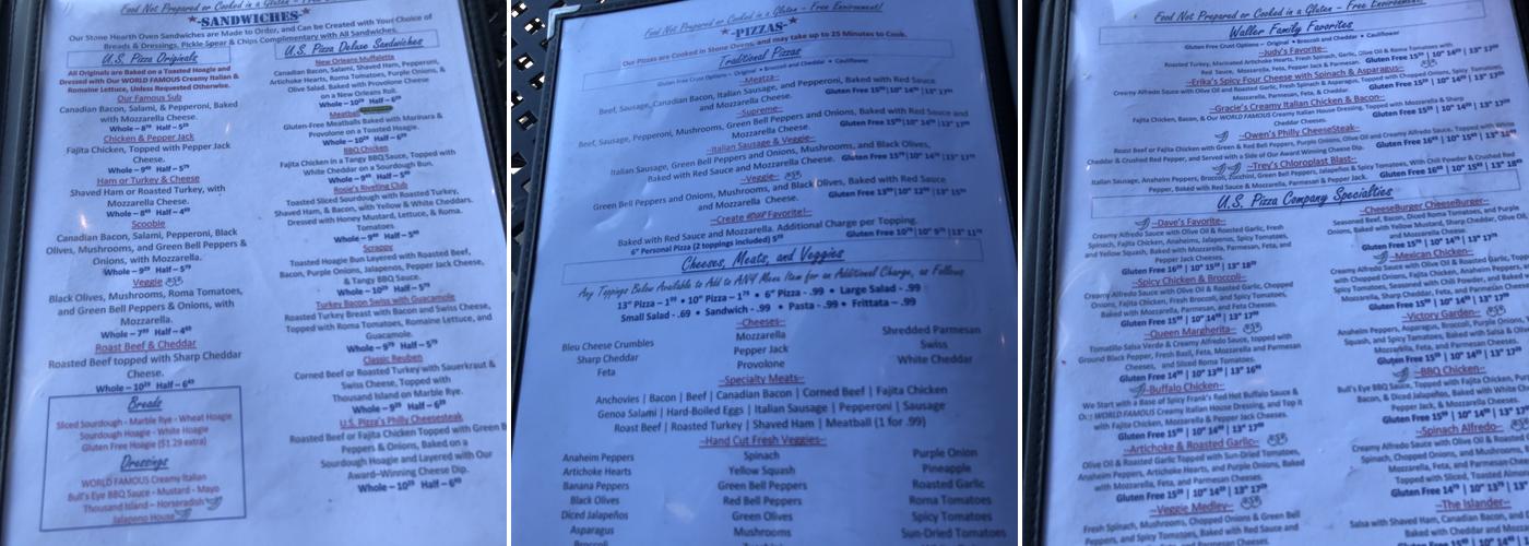 U.S. Pizza Chenal Menu