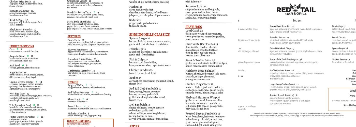 Red Tail Bar & Grill Menu
