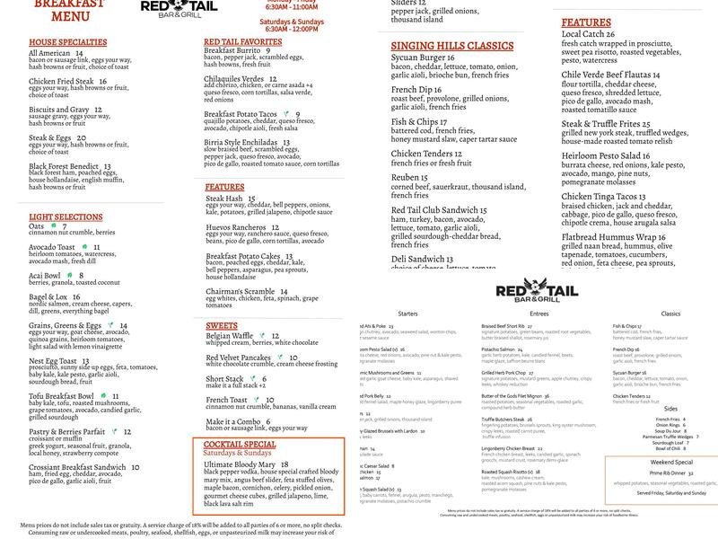Red Tail Bar & Grill Menu