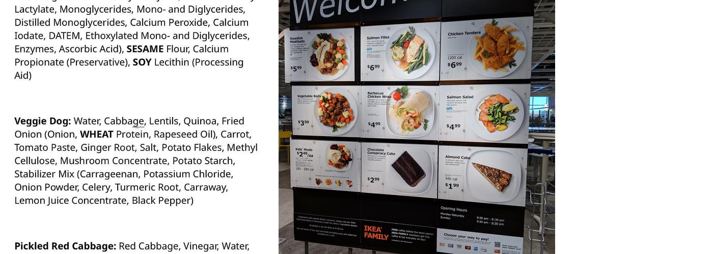 IKEA Restaurant Menu